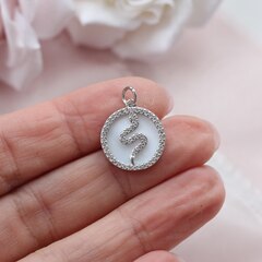 УЦЕНКА! Подвеска с перламутром Змея 16 мм, родий, У083