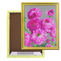 
          Алмазная мозаика Alingar, на подрамнике, с полным заполнением, (глянц) дизайн рамка, 30х40 см, 19 цветов, "Розовые цветы"