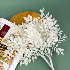 Листья рябины, искусственная зелень, цвет Белый, букет 35 см, набор 2 букета.