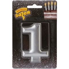 Свеча -цифра "1" Серебряная 8см