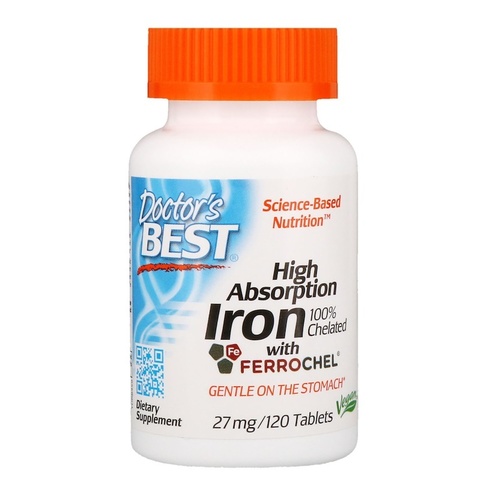 Doctor's Best, Легкоусвояемое железо с Ferrochel, 27 мг, 120 таблеток