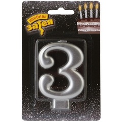 Свеча -цифра "3" Серебряная 8см
