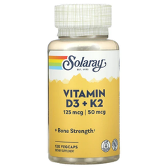 Solaray, витамины D3 и K2, без сои, 120 вегетарианских капсул