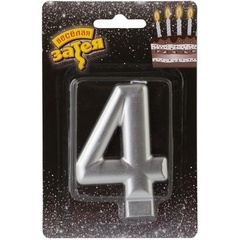 Свеча -цифра "4" Серебряная 8см