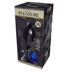 Серебристая анальная втулка с синим кристаллом Mini Metal Butt Plug Size M - 8 см. - 