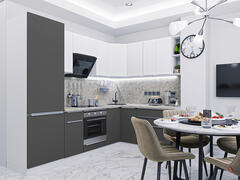 Угловая модульная кухня Фьюжн-04 Stormy Silk/Silky White - Белый 2140*2500/1800*600