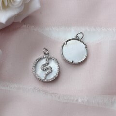 УЦЕНКА! Подвеска с перламутром Змея 16 мм, родий, У083