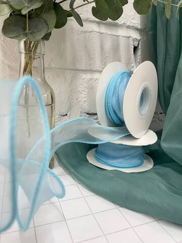 Лента органза с волнистым краем (4см*9,14м), Голубой