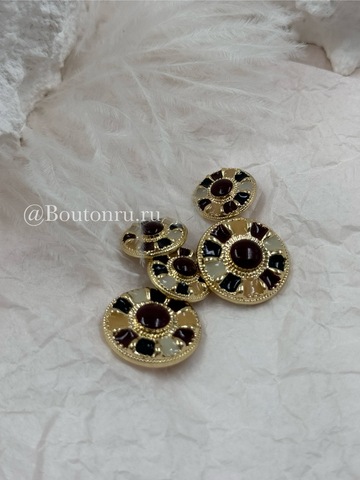 Пуговицы золотистые с коричневой, желтой, молочной эмалью