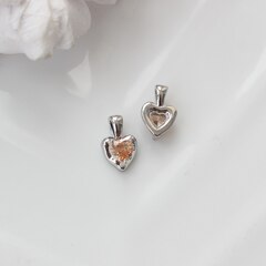 Подвеска Сердце с персиковым фианитом, 12*8 мм, родий, П312