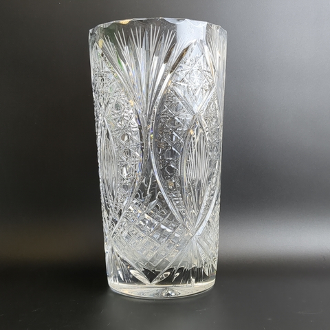 Ваза для цветов хрустальная, алмазная грань, геометрический орнамент, 24.5 см, винтаж СССР 1970-1990 гг (75)