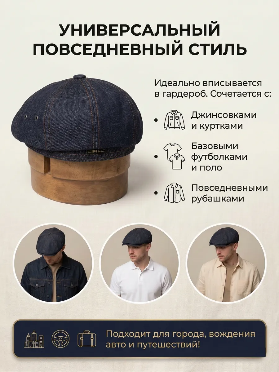 Кепка восьмиклинка джинсовая осенняя