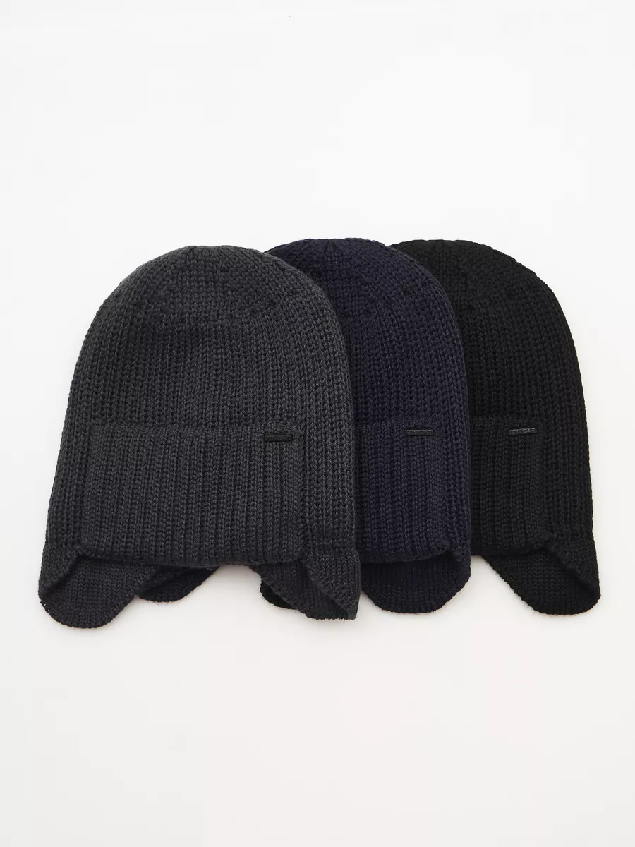 Шапка ушанка зимняя вязаная на флисе