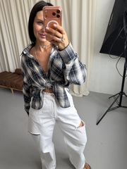 Рубашка трансформер в клетку серо-синяя