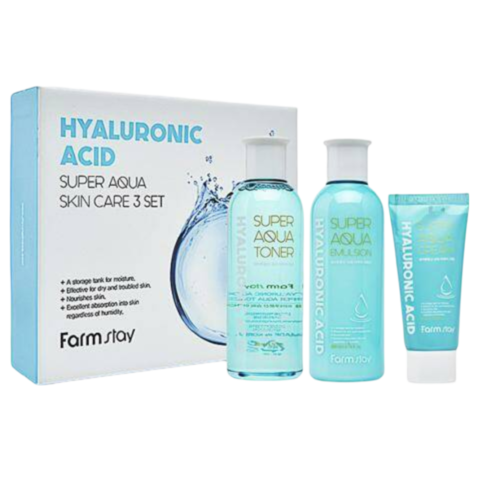 Farmstay Hyaluronic Acid Super Aqua Skin Care 3 set Набор средств по уходу за кожей с гиалуроновой кислотой