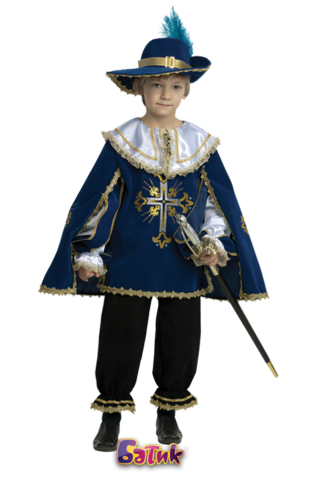 Карнавальный костюм для мальчика Мушкетер синий (бархат)
