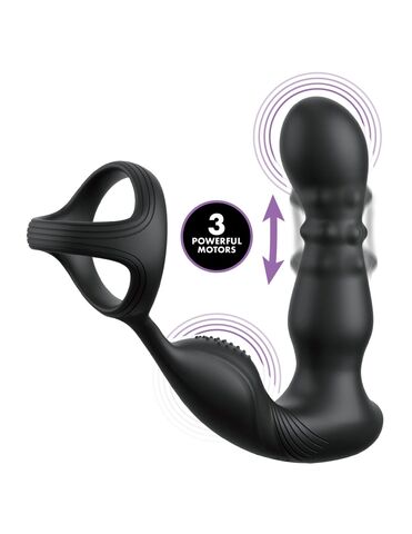 Черный вибростимулятор простаты с кольцом Ass-gasm Slide & Glide