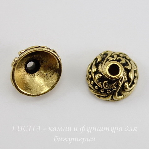Шапочка для бусины TierraCast "Плющ" (цвет-античное золото) 7х4 мм ()