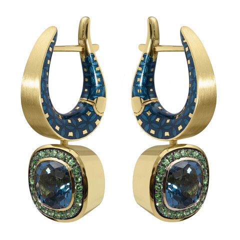 Серьги c Топазом London и Цаворитами, Эмаль, E0176-52/17