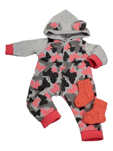 Трикотажный комбинезон и носочки - Серый. Одежда для кукол, пупсов и мягких игрушек.