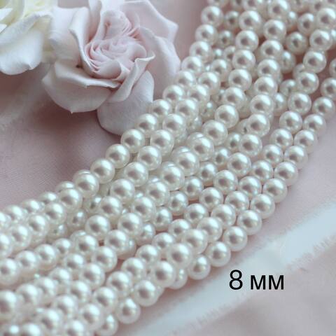 Майорка White Pearls (слегка с розовым отливом) 8 мм, 1 нить, МА035