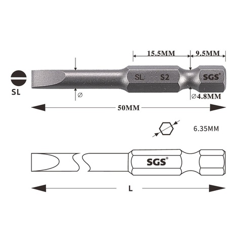 Бита шлицевая SL3,0x0,5 х50мм S2 1шт SGS 6350-SL3.0