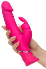 Розовый вибратор-кролик Realistic Dual Density Rechargeable Rabbit Vibrator - 25,5 см. - 