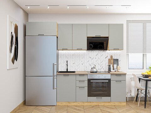 Прямая модульная кухня Флэт-01 Light Grey In 2S - Дуб Вотан 2140*2600*600