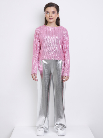 Костюм брючный праздничный с пайетками для девочки розовый