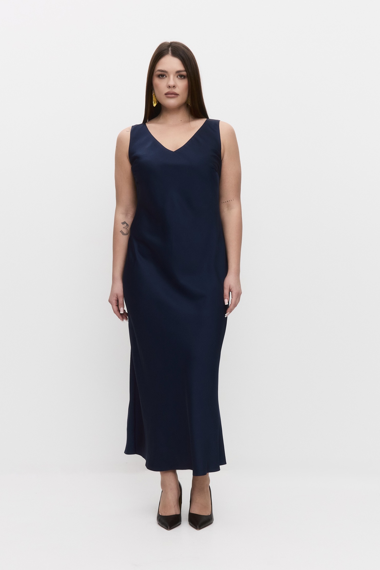 Платье-комбинация на широких бретелях, темно-синий
