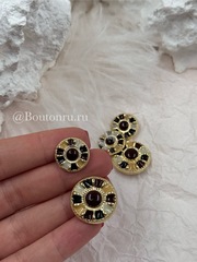Пуговицы золотистые с коричневой, желтой, молочной эмалью