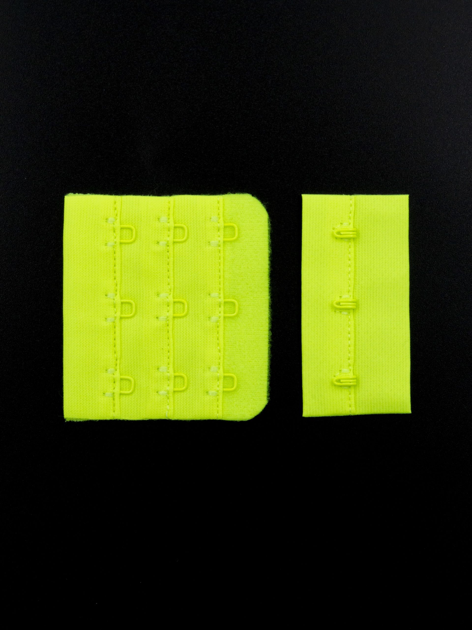 Застежка для бюстгальтера лимон-лайм неоновая с крючками 3х3