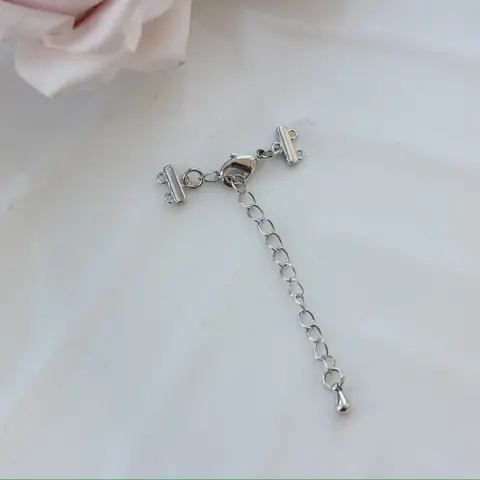 Замочек карабин с коннектором 10*5 мм для многорядных колье, 2 нити, родий, З067