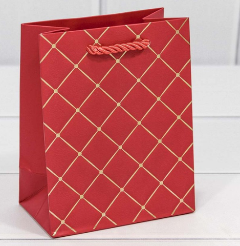 Пакет подарочный XS вертикальный, Ромб, Красный, 12*15*7 см (Д*В*Ш)