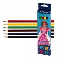 
          Карандаши цветные Alingar 6 цв, "Принцессы" деревянные, трехгранные, заточенные, грифель 2.8 мм, картон. уп., европодвес