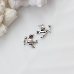 Подвеска Птица голубь с розой 15*15 мм, родий, П201