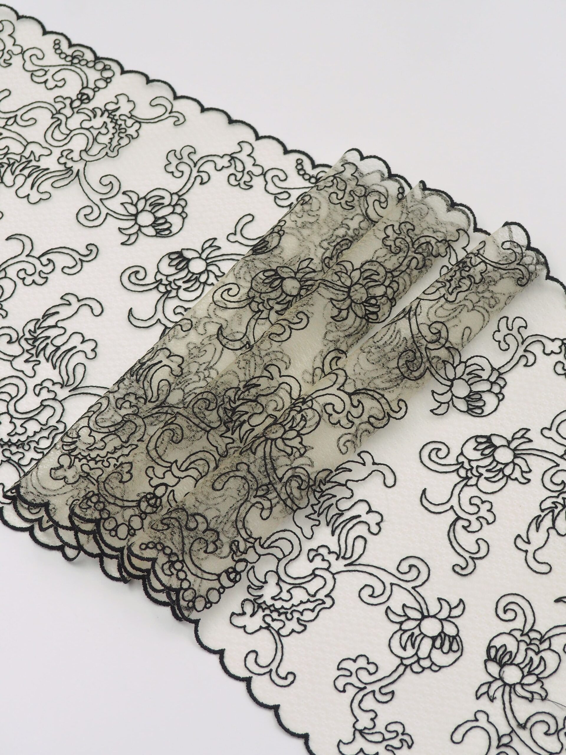 Вышивка на сетке телесная с черным неэластичная ширина 26 см