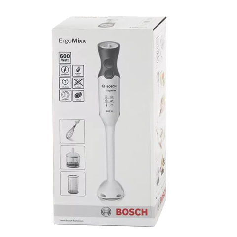 Блендер погружной BOSCH MSM66050RU, 600 Вт, 12 скоростей, измельчитель 0,7 л,венчик, белый