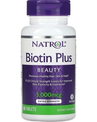 Natrol, Biotin Plus, повышенная эффективность, 5000 мкг, 60 таблеток