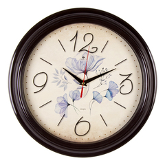 Часы настенные РУБИН  3527-005 круг d=35 см, корпус темно-коричневый "Цветы"