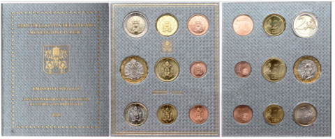 Ватикан 2020 официальный набор монет евро ( 9 монет, от 1 цент до 2 евро + 5 евро биметалл )