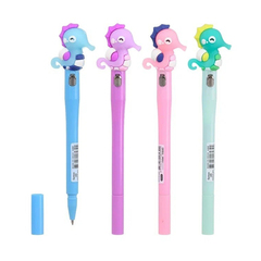 Ручка шариковая, Basir, синие чернила, серия "Морской конёк", с резиновой фигуркой и фонариком, 36 шт