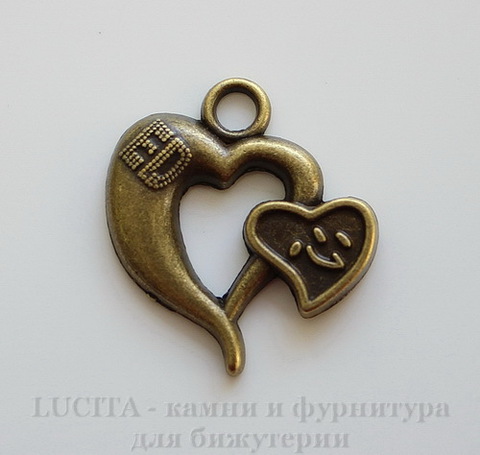 Подвеска "Два сердца" (цвет - античная бронза) 22х21 мм