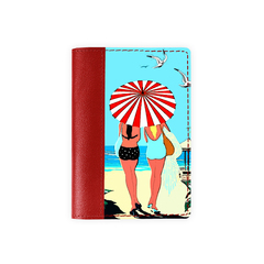 Обложка на паспорт комбинированная "К морю", красная