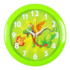 Часы 21 Bek настенные  2323-108 круг d=23см,корпус зеленый "Огнедышащий динозавр" Рубин
