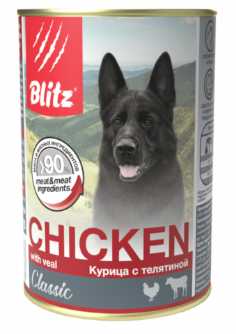 Blitz Classic Dog Chicken & Veal Minced собаки всех пород, курица телятина, банка (750 г)