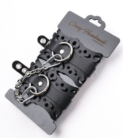 Ажурные наручники из черной кожи - Crazy Handmade CH-1122