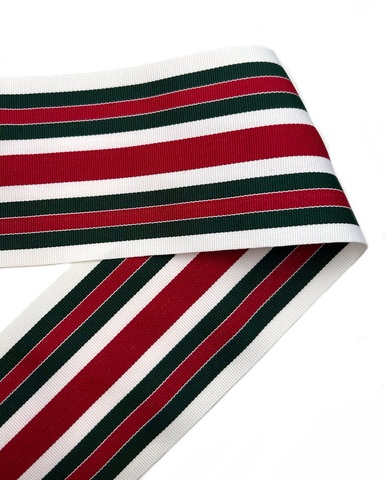 Репсовая лента в полоску, цвет: белый/красный/тёмно-зелёный, ширина: 90 мм