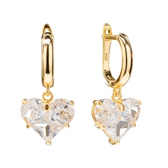 Серьги с Подвесками Сердце крупные Фианиты, gold