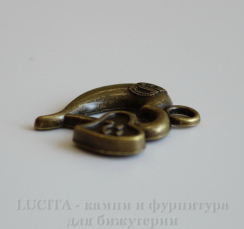 Подвеска "Два сердца" (цвет - античная бронза) 22х21 мм
